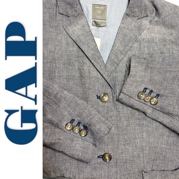 NWT GAP Linen Cotton Blend 2 Button Chambray Blue Summer Uniform Blazer, Size 2 - Picture 5 of 10